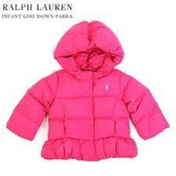 Ralph Lauren Infant Down Peplum Puffer Coat Pink Girl's Size 6M 6 Months H14304